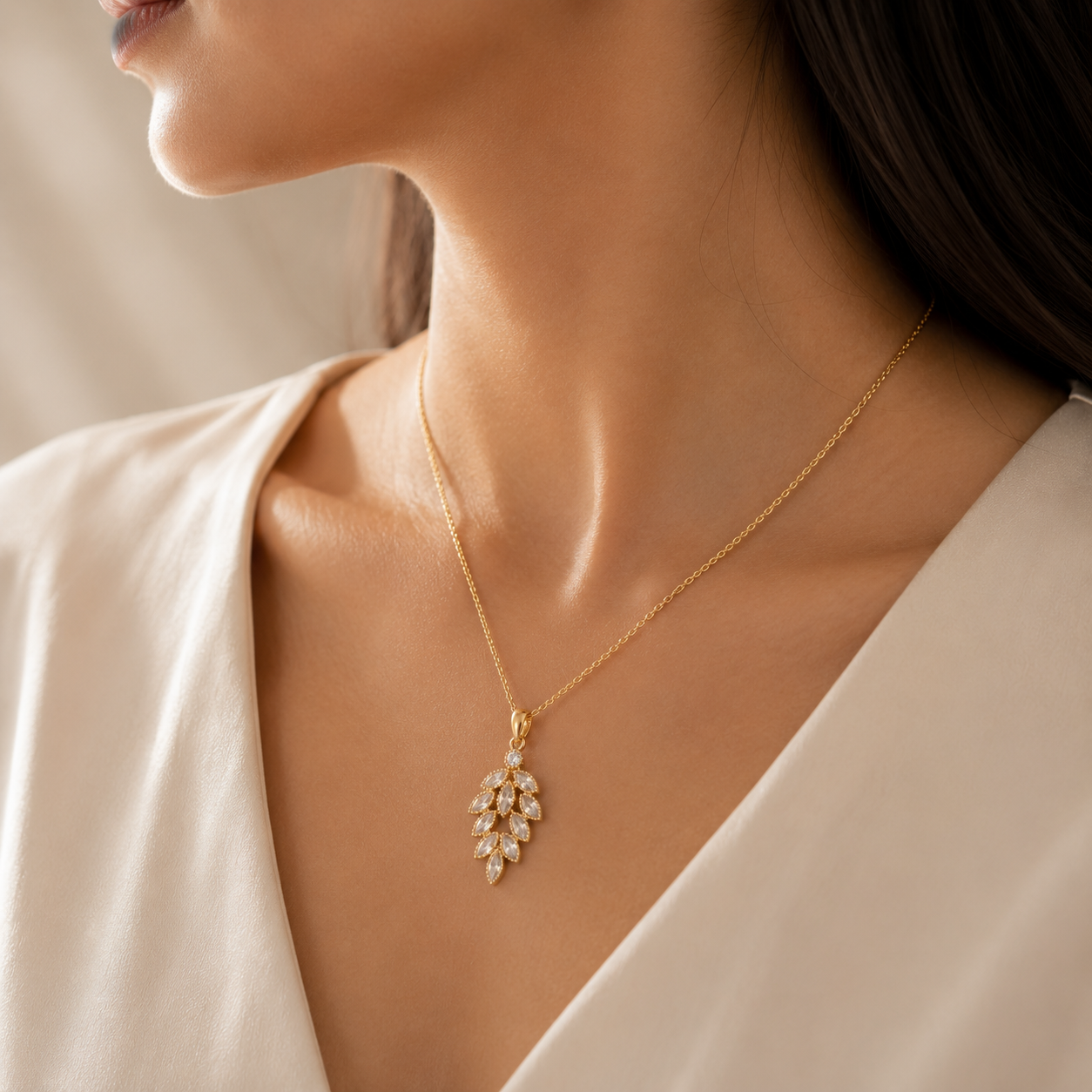 Golden Willow Pendant | Floral Petal Gold Necklace