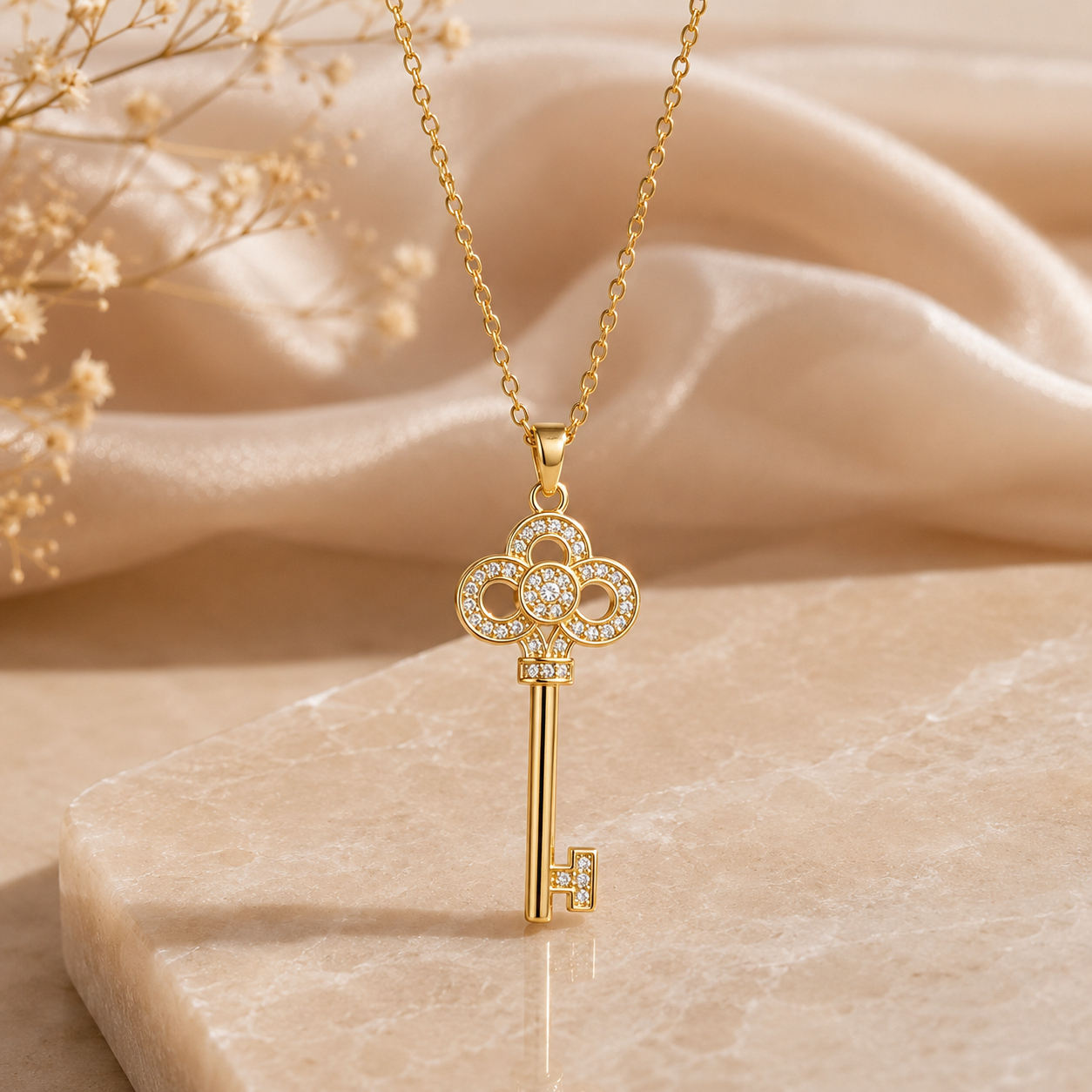 Crystal Key Pendant Necklace for Women | Elegant Sparkling Jewelry