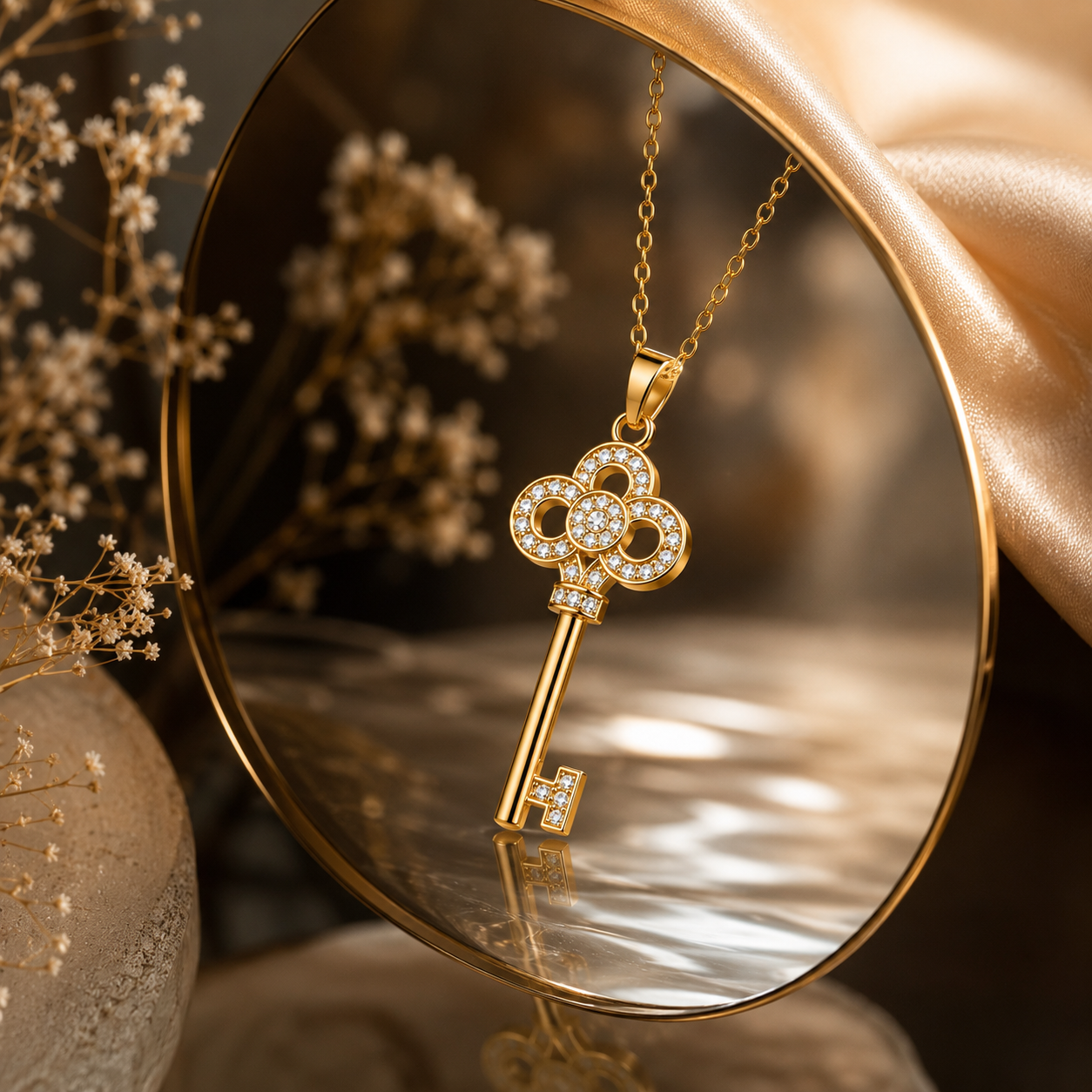 Crystal Key Pendant Necklace for Women | Elegant Sparkling Jewelry