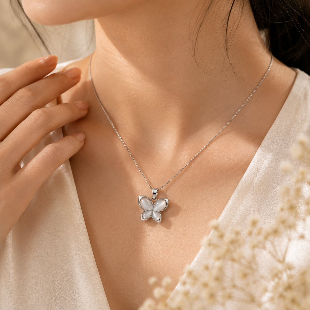 Silver Inlay Butterfly Pendant | Sterling Silver Jewelry