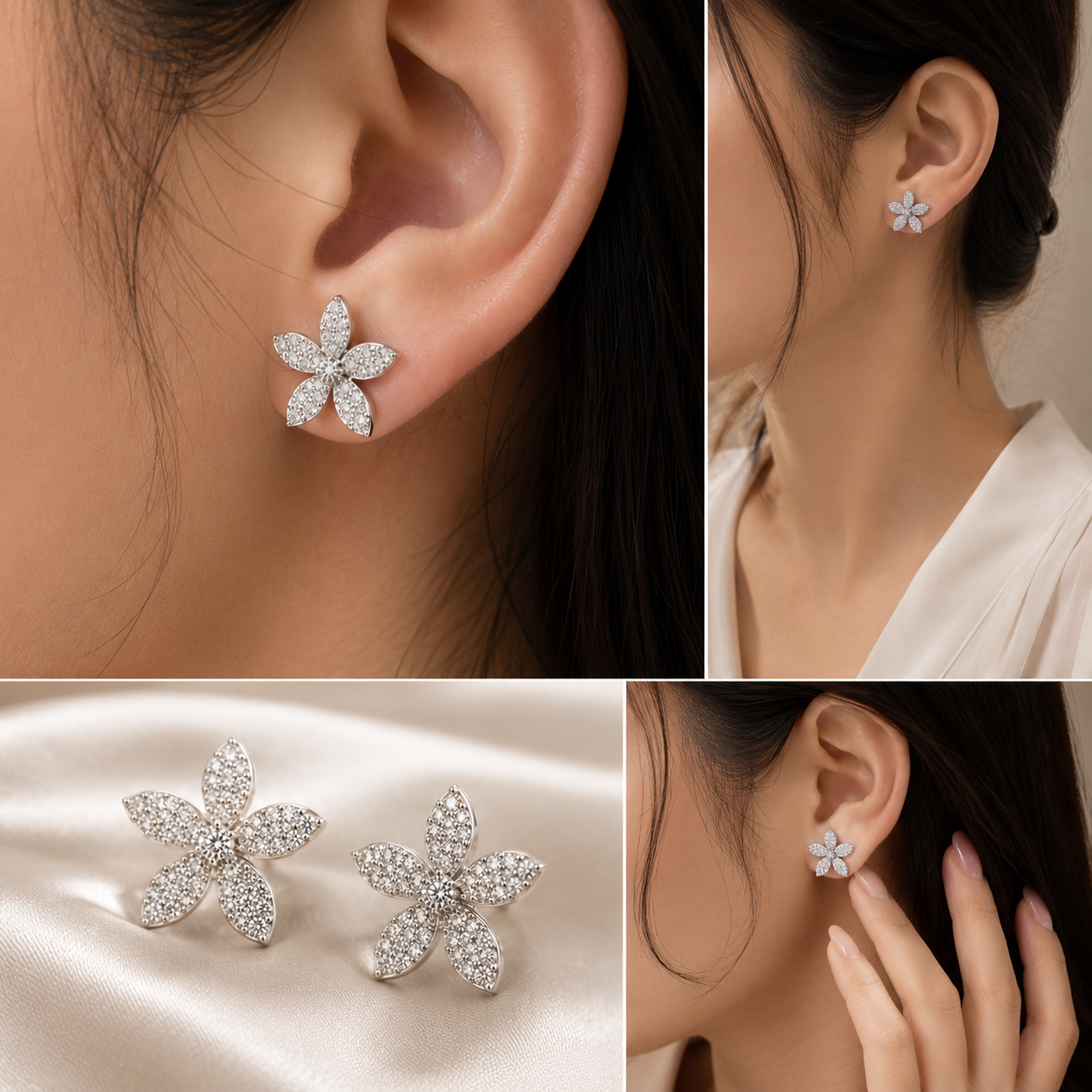 Sparkle Petal Stud Earrings | Floral Crystal Post Earrings
