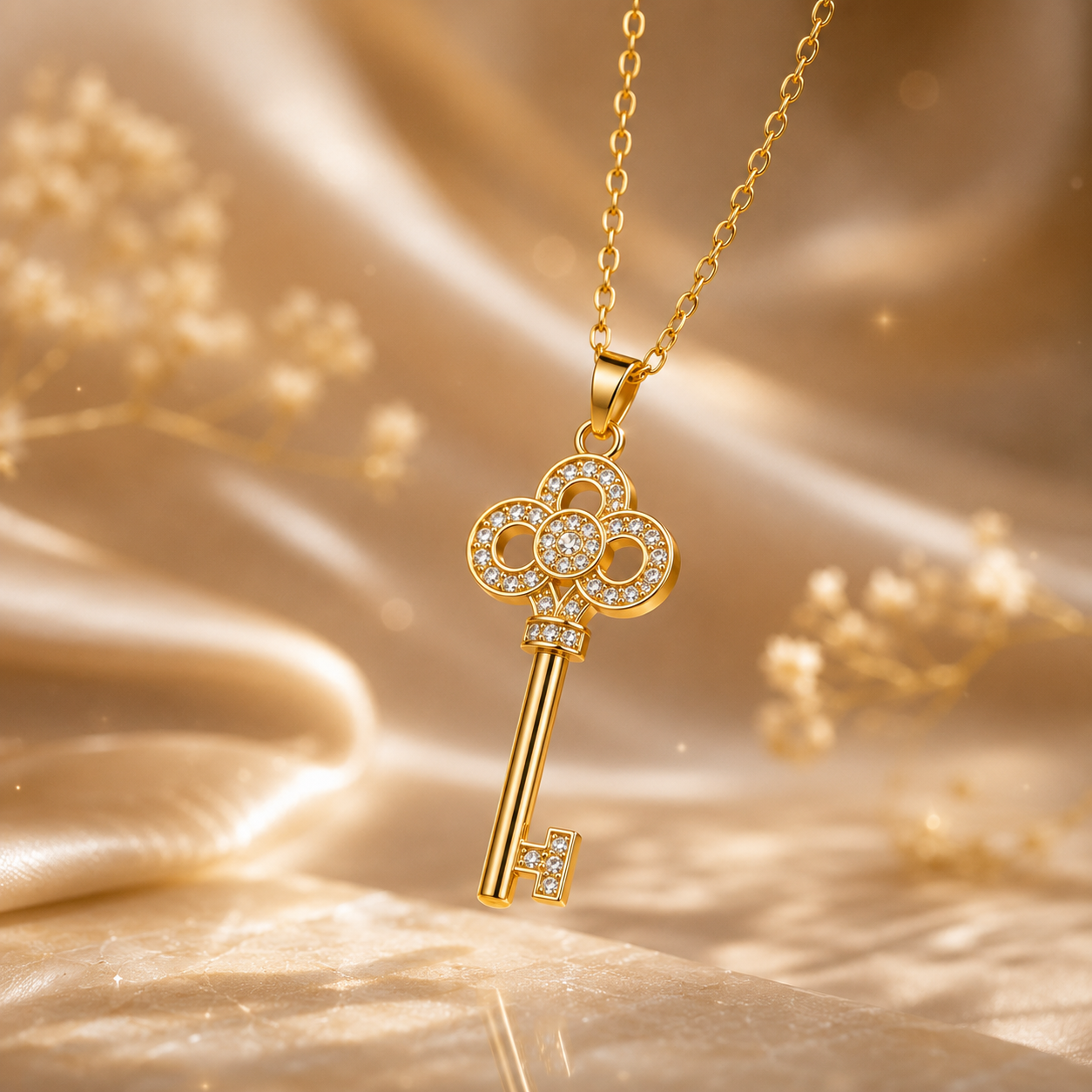 Crystal Key Pendant Necklace for Women | Elegant Sparkling Jewelry