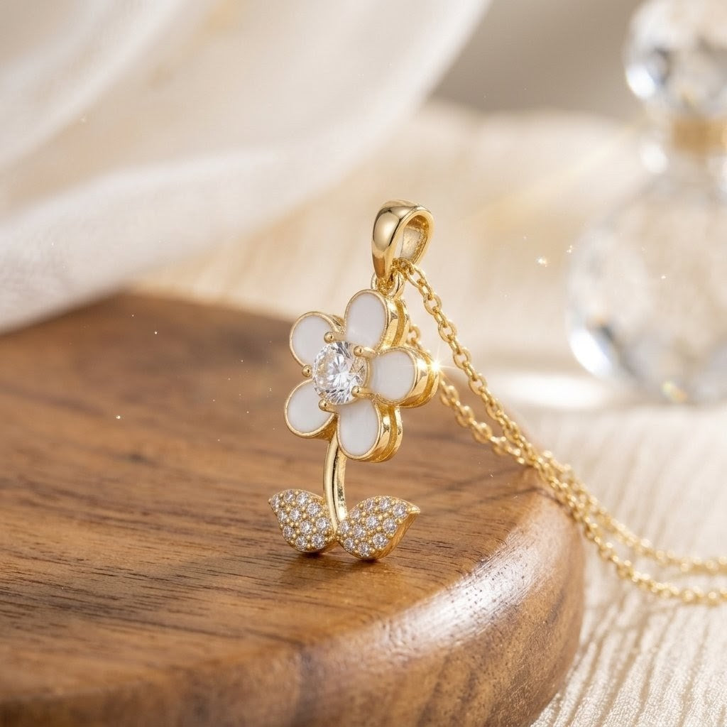 White Blossom Dew Floral Petal Pendant