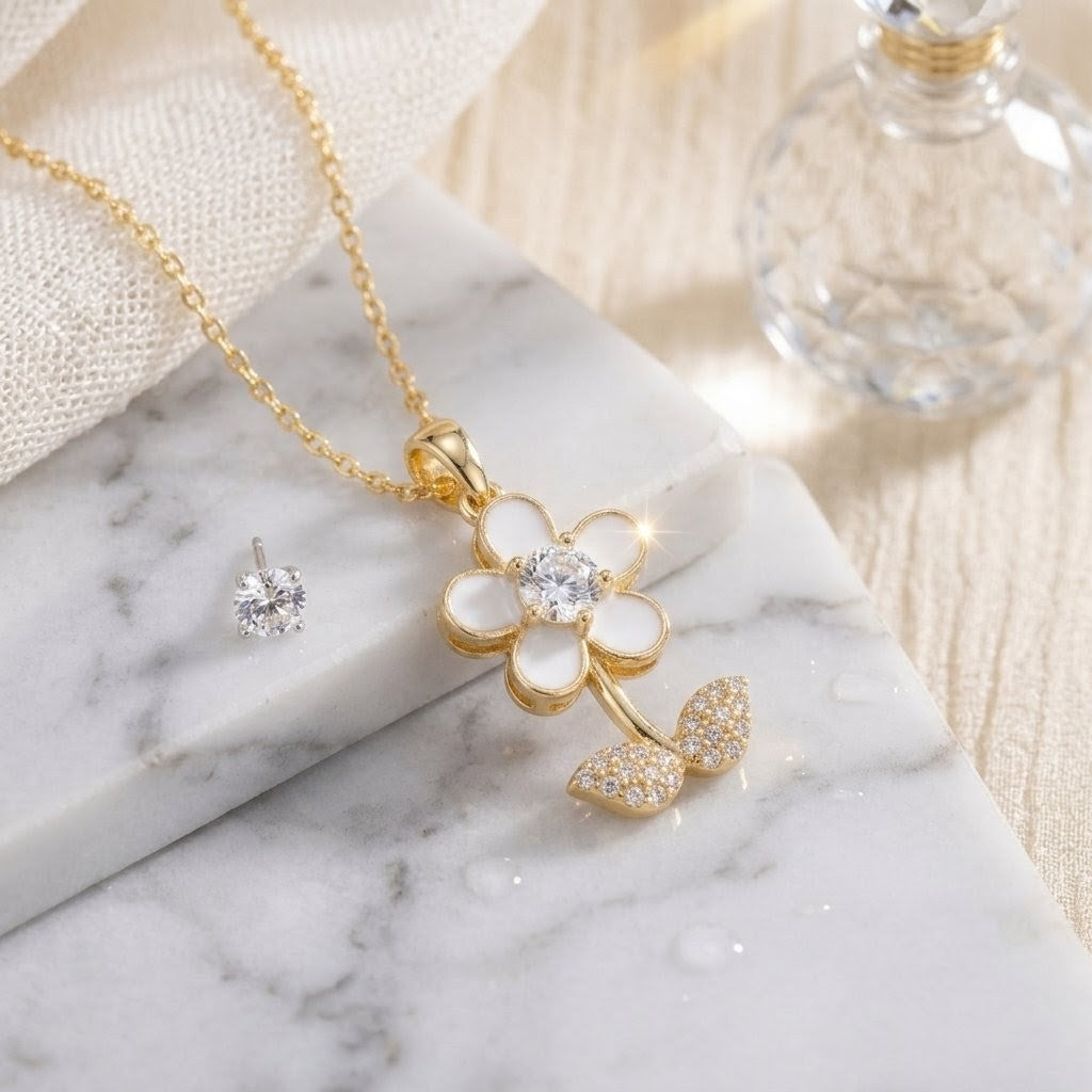 White Blossom Dew Floral Petal Pendant