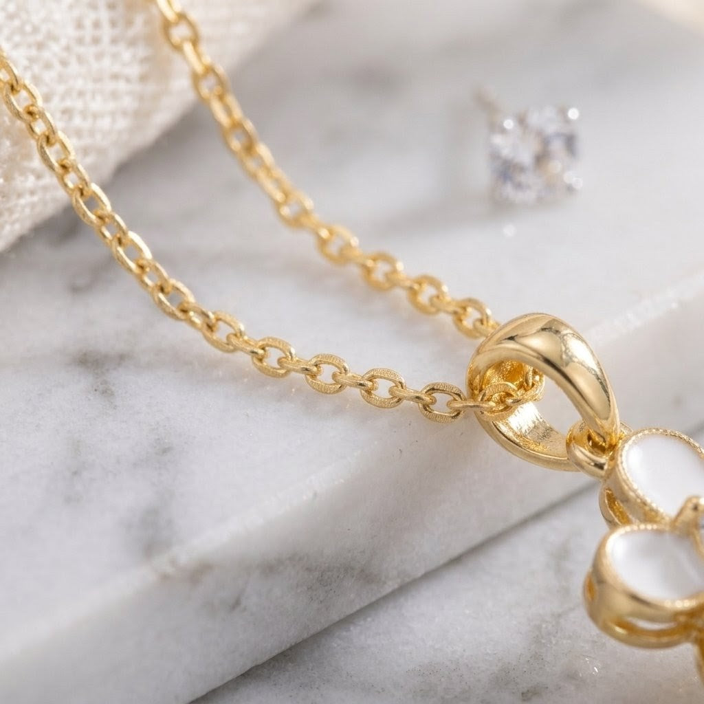White Blossom Dew Floral Petal Pendant