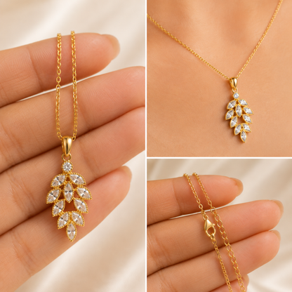 Golden Willow Pendant | Floral Petal Gold Necklace