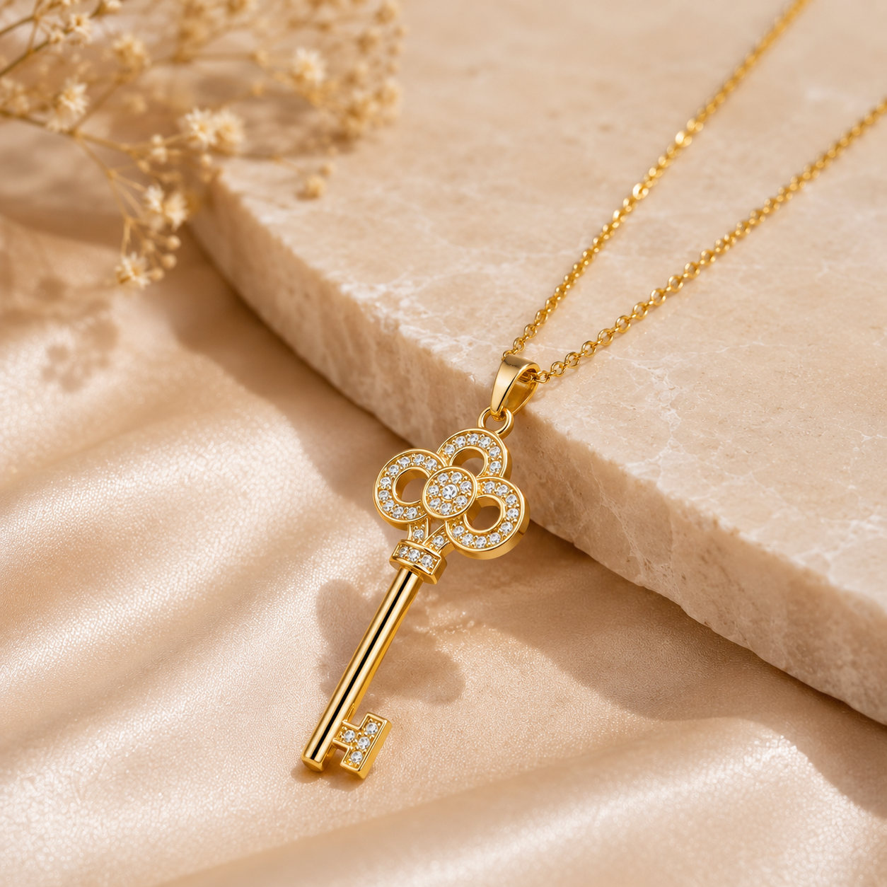 Crystal Key Pendant Necklace for Women | Elegant Sparkling Jewelry