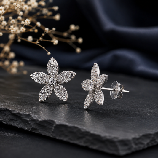 Sparkle Petal Stud Earrings | Floral Crystal Post Earrings