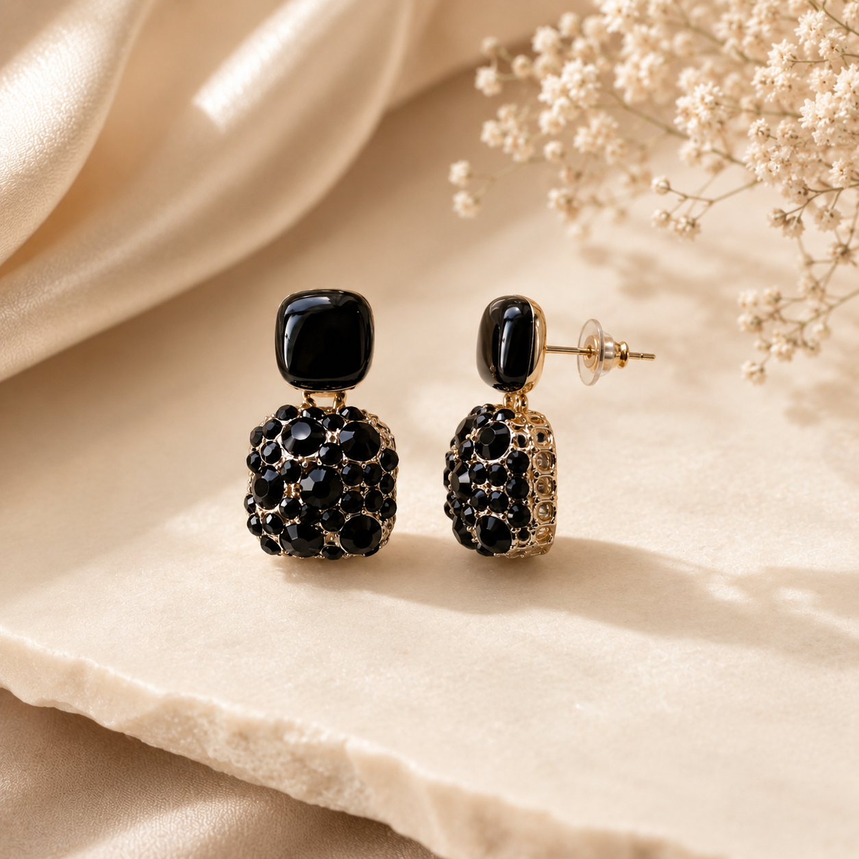 Black Crystal Drop Earrings | Gothic Elegance Dangle Earrings