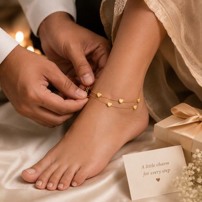 Double-Layered Golden Heart Chain Anklet for Women | Elegant Fashion Jewelry