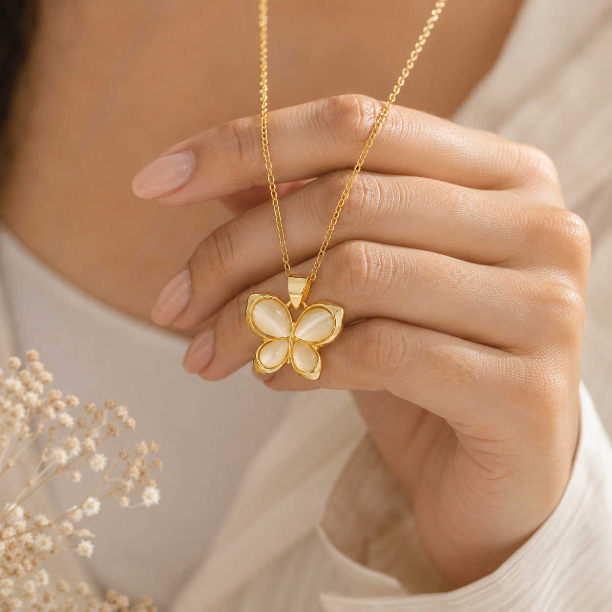 Gold Inlay Butterfly Pendant | Floral Petal