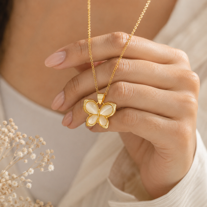 Gold Inlay Butterfly Pendant | Floral Petal