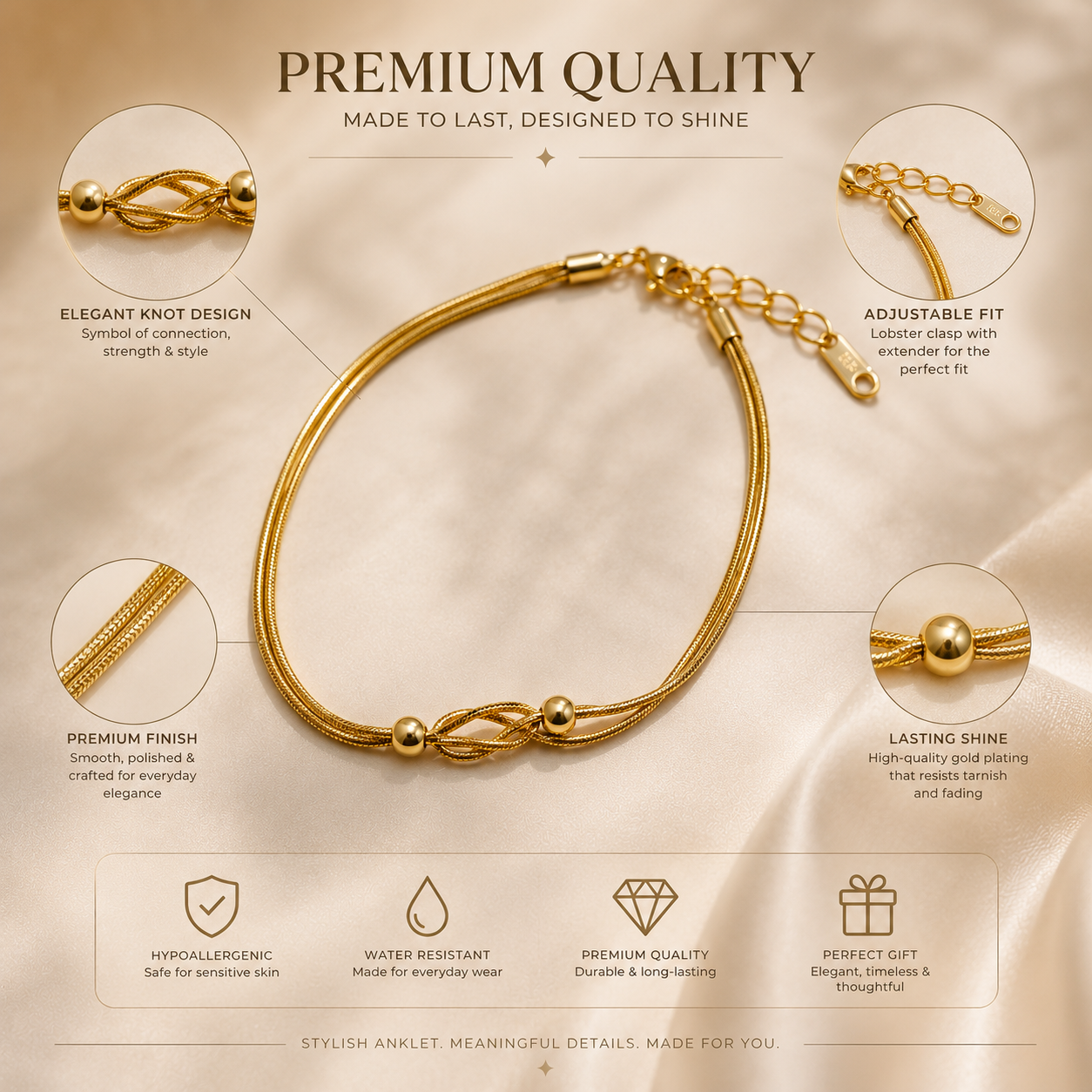 Golden Loop Anklet for Women | Elegant Minimalist Fashion Jewelry