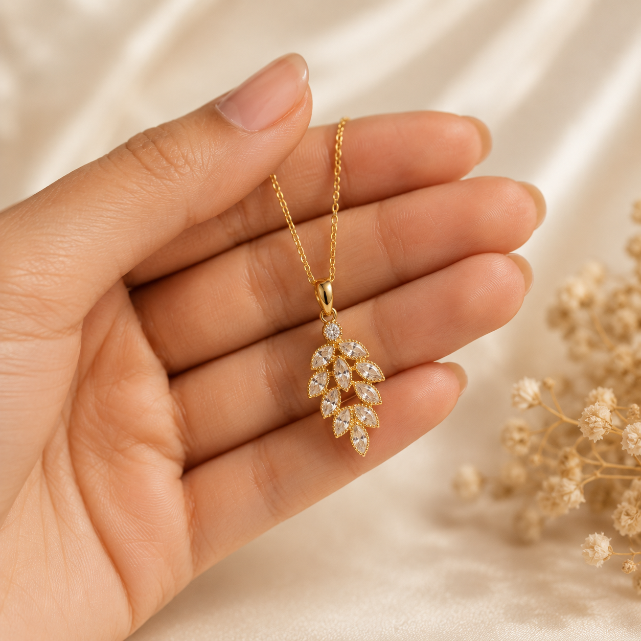 Golden Willow Pendant | Floral Petal Gold Necklace