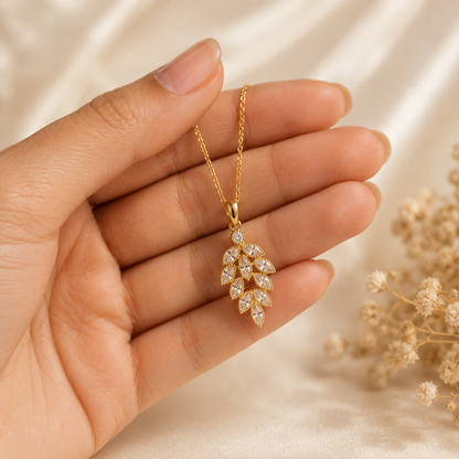 Golden Willow Pendant | Floral Petal Gold Necklace