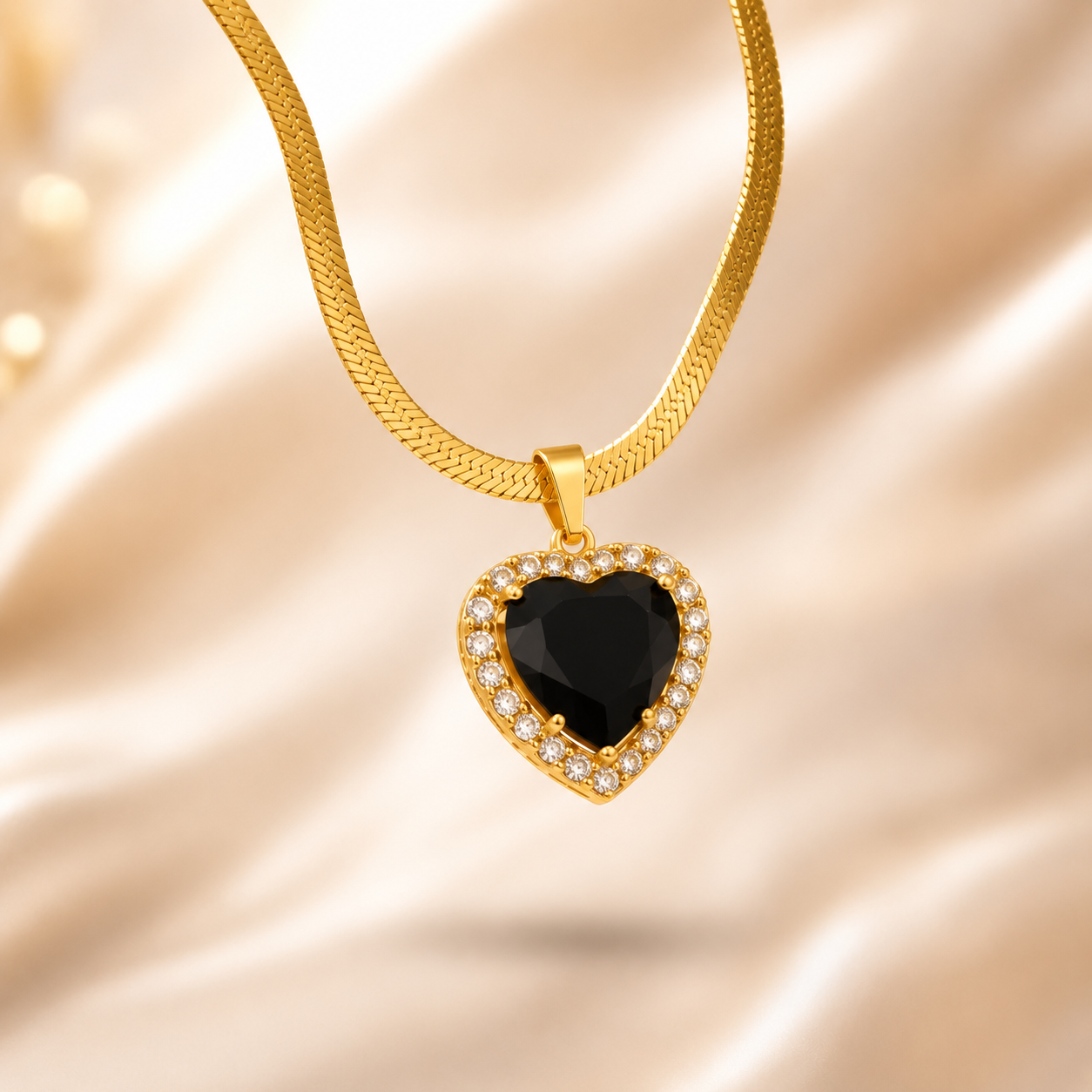 Black Emerald Heart Pendant | Floral Petal