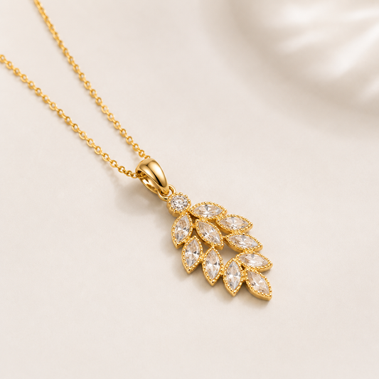 Golden Willow Pendant | Floral Petal Gold Necklace