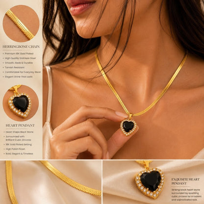 Black Emerald Heart Pendant | Floral Petal