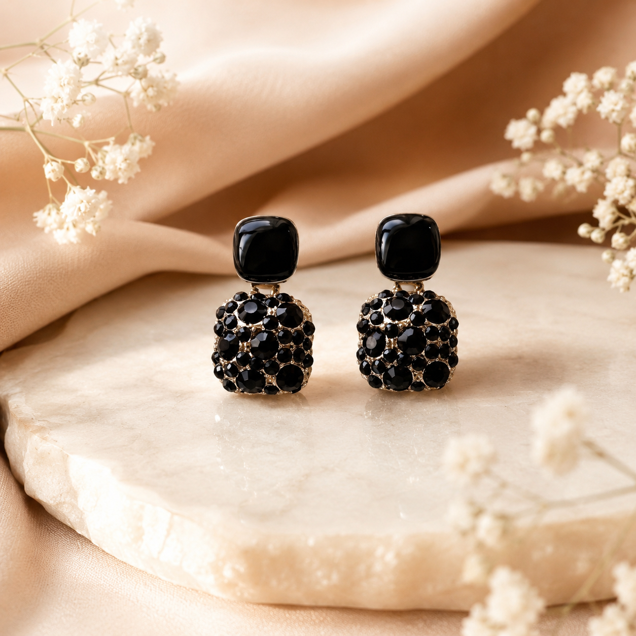 Black Crystal Drop Earrings | Gothic Elegance Dangle Earrings