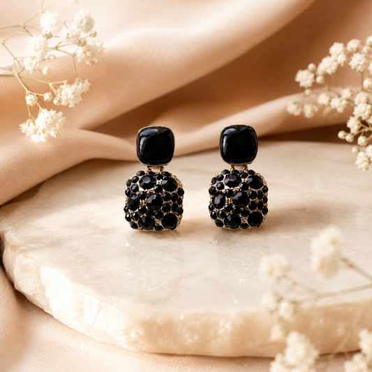 Black Crystal Drop Earrings | Gothic Elegance Dangle Earrings