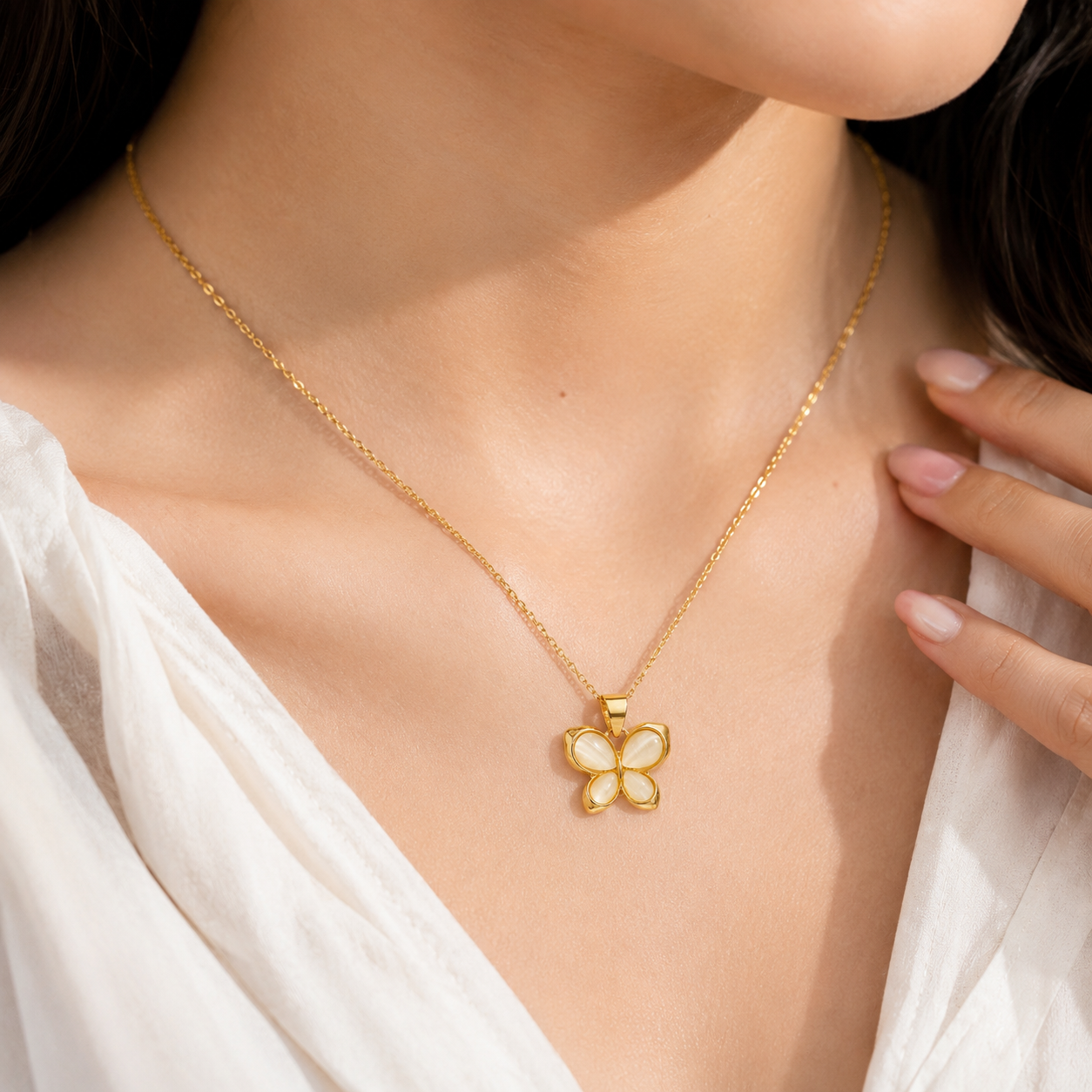 Gold Inlay Butterfly Pendant | Floral Petal