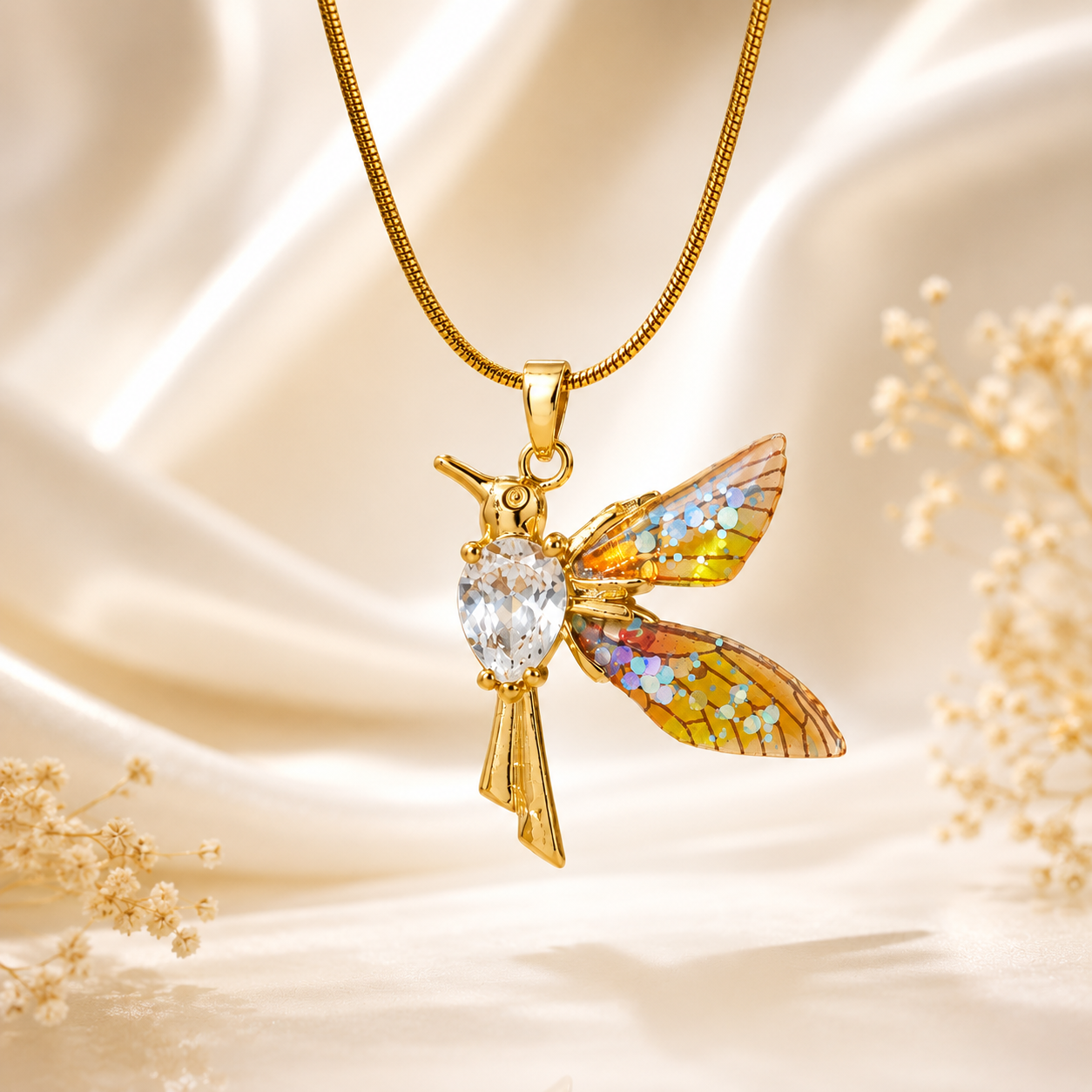 Glitter Wing Bird Pendant Necklace for Women | Elegant Sparkling Jewelry