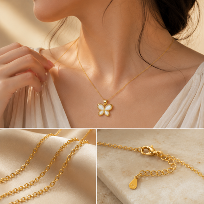 Gold Inlay Butterfly Pendant | Floral Petal