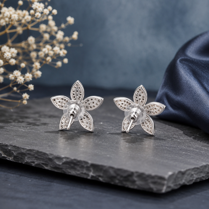 Sparkle Petal Stud Earrings | Floral Crystal Post Earrings