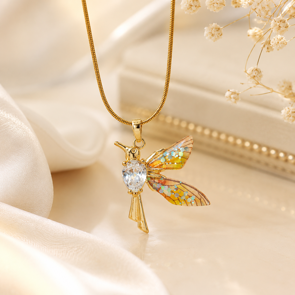 Glitter Wing Bird Pendant Necklace for Women | Elegant Sparkling Jewelry