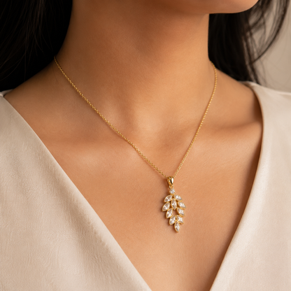 Golden Willow Pendant | Floral Petal Gold Necklace