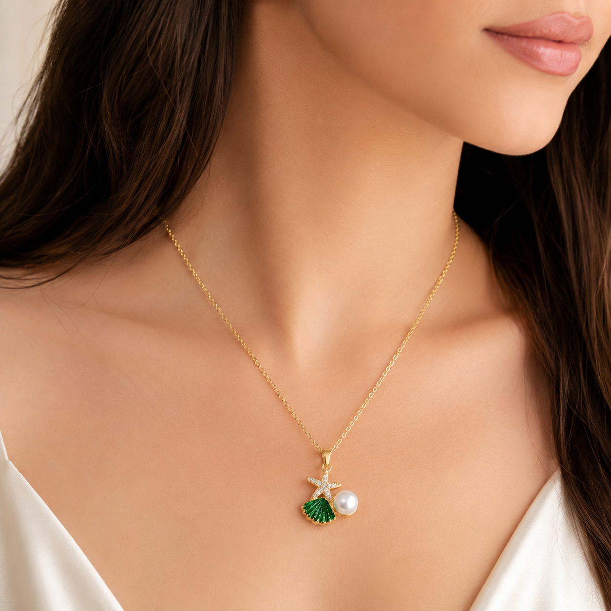 Mermaid Shell Pendant | Floral Petal Beach Necklace