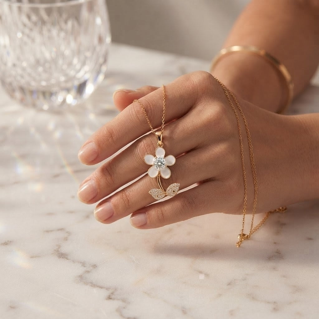 White Blossom Dew Floral Petal Pendant