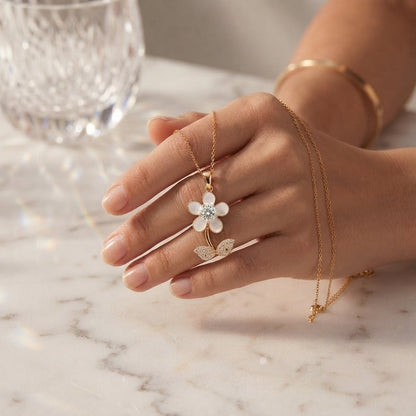 White Blossom Dew Floral Petal Pendant