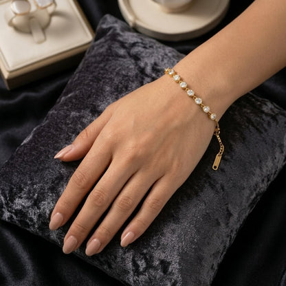 Gilded Dewdrop Bracelet - Elegant Gold Plated Cuff | Floral Petal