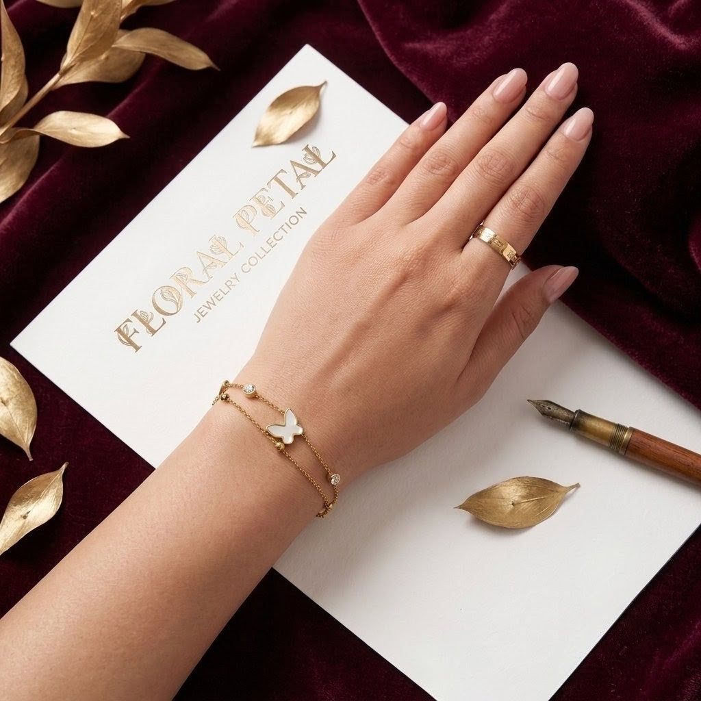 Iridescent Butterfly Chain Bracelet - Floral Petal