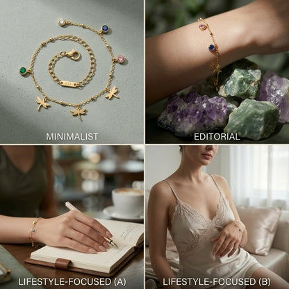 Dragonfly Meadow Bracelet - Delicate Charm Bangle - Floral Petal