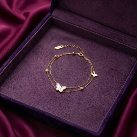 Iridescent Butterfly Chain Bracelet - Floral Petal