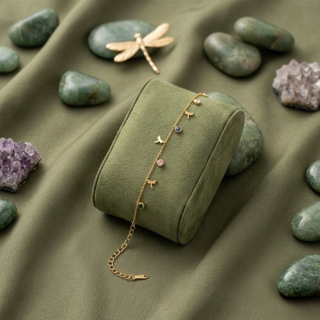 Dragonfly Meadow Bracelet - Delicate Charm Bangle - Floral Petal