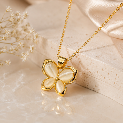 Gold Inlay Butterfly Pendant | Floral Petal