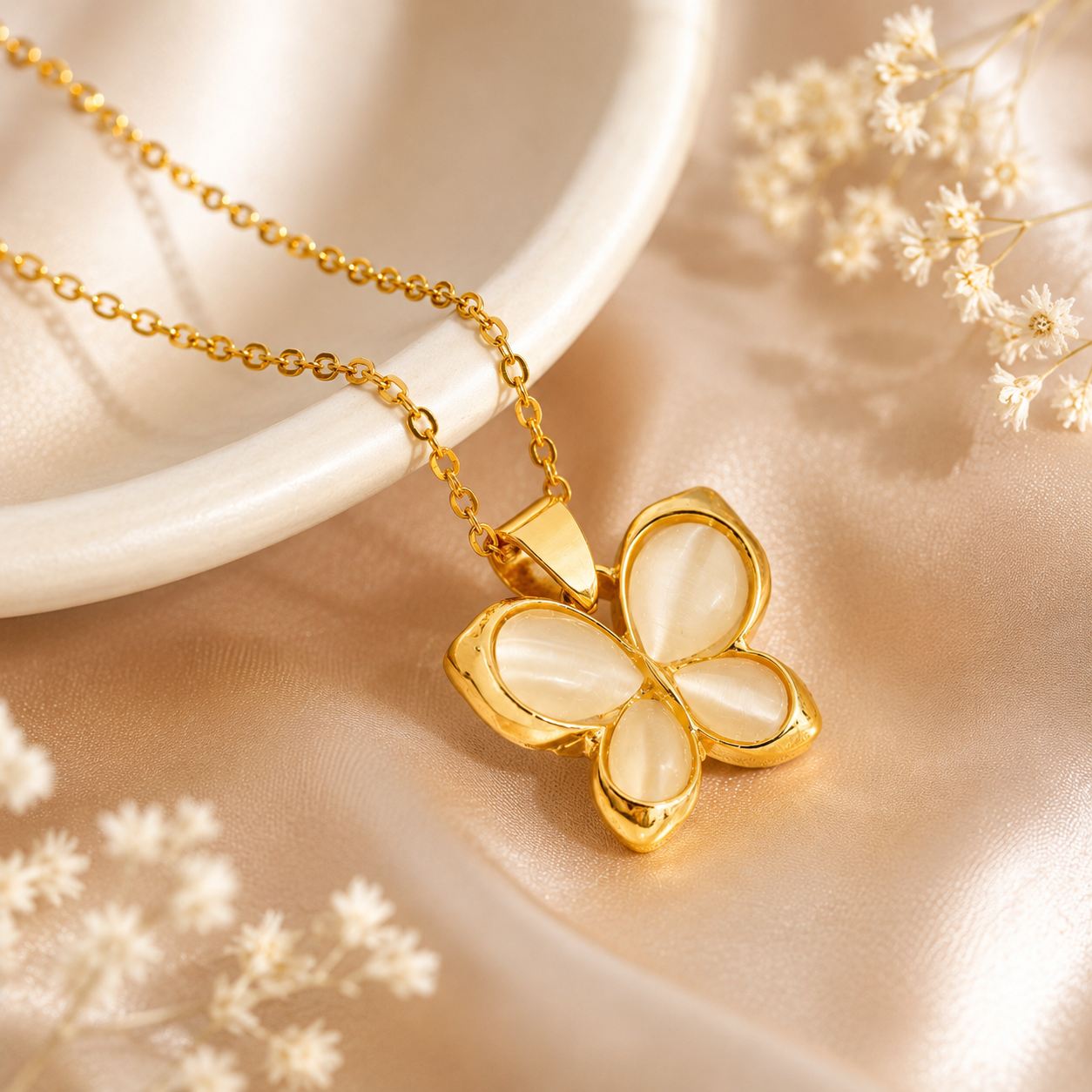 Gold Inlay Butterfly Pendant | Floral Petal