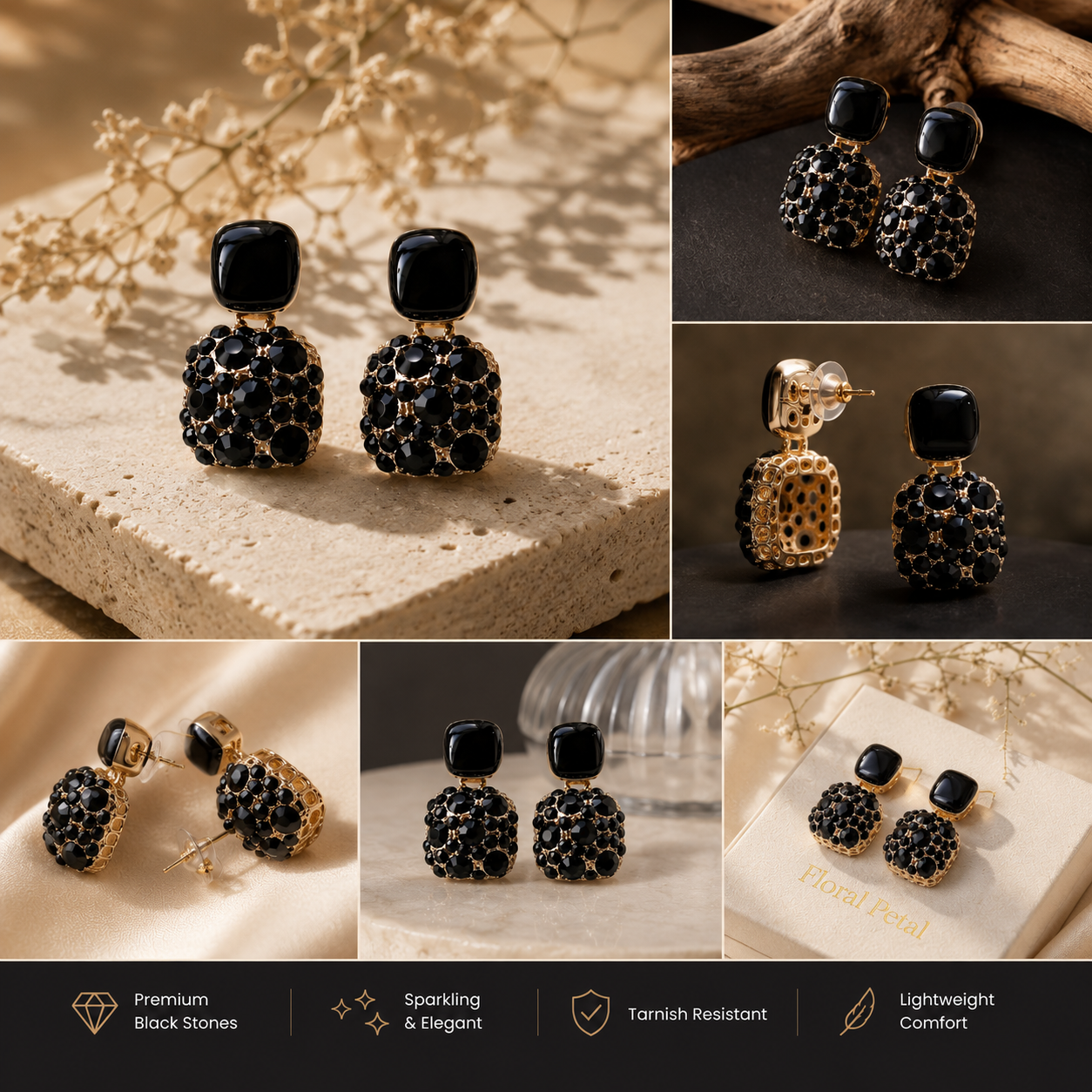 Black Crystal Drop Earrings | Gothic Elegance Dangle Earrings