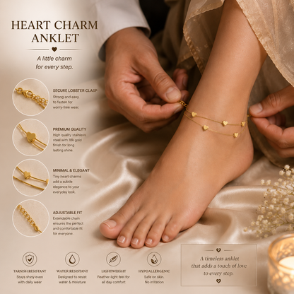 Double-Layered Golden Heart Chain Anklet for Women | Elegant Fashion Jewelry