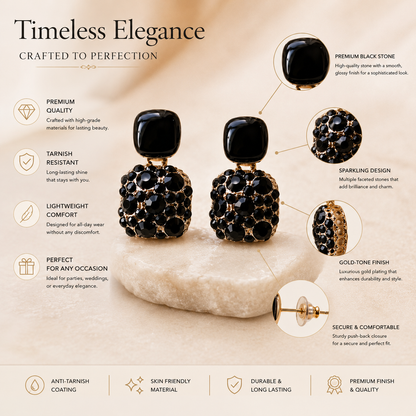 Black Crystal Drop Earrings | Gothic Elegance Dangle Earrings
