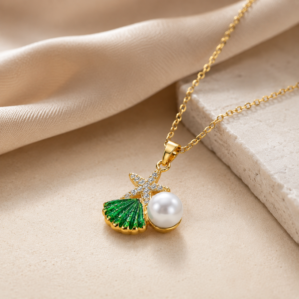 Mermaid Shell Pendant | Floral Petal Beach Necklace