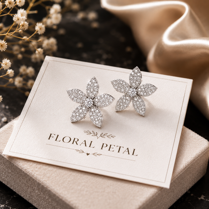 Sparkle Petal Stud Earrings | Floral Crystal Post Earrings