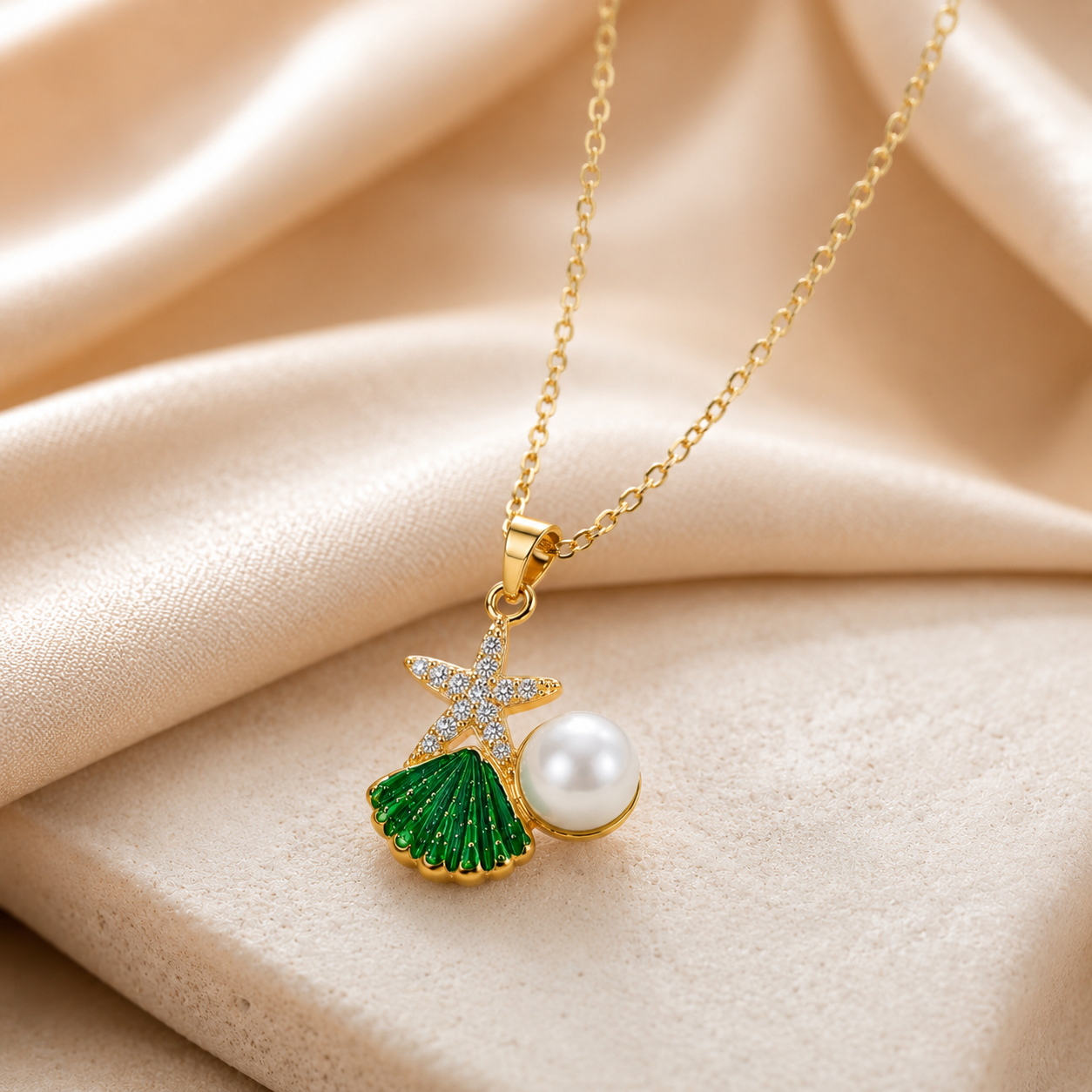 Mermaid Shell Pendant | Floral Petal Beach Necklace