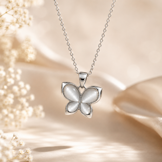 Silver Inlay Butterfly Pendant | Sterling Silver Jewelry