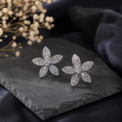 Sparkle Petal Stud Earrings | Floral Crystal Post Earrings