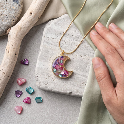 Prism Moon Charm Pendant | Celestial Crystal Necklace