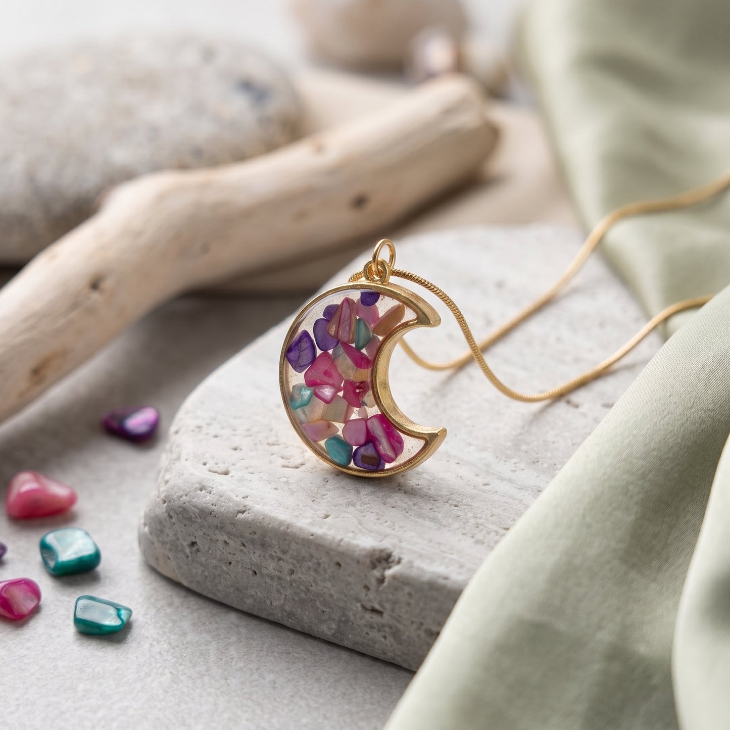 Prism Moon Charm Pendant | Celestial Crystal Necklace